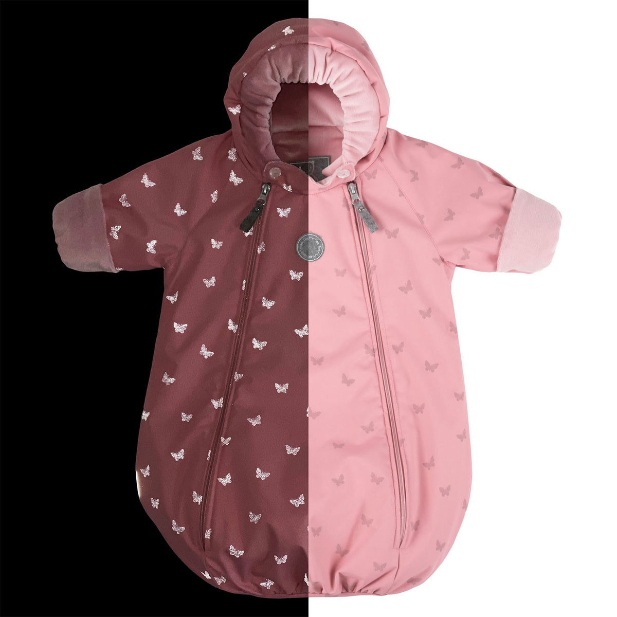 Pink Reflective Merino Wool-Lined Spring/Autumn Bunting Pram Suit