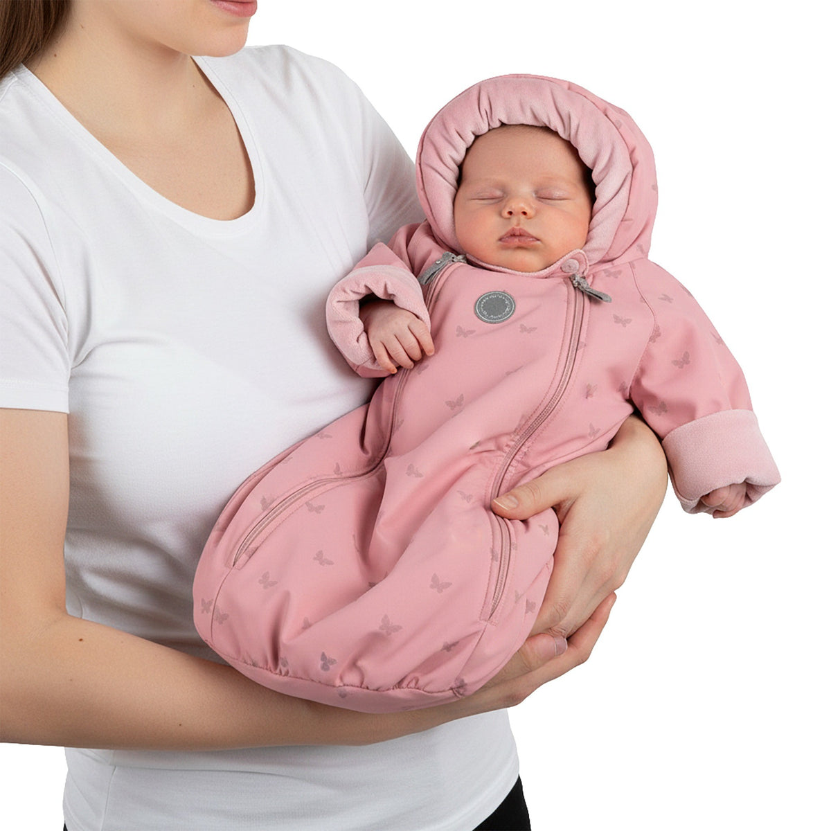 Pink Reflective Merino Wool-Lined Spring/Autumn Bunting Pram Suit